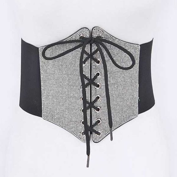 BNWT Plus Size Rhinestone Lacing Fashion Elastic Stretch Corset Belt - Picture 1 of 4